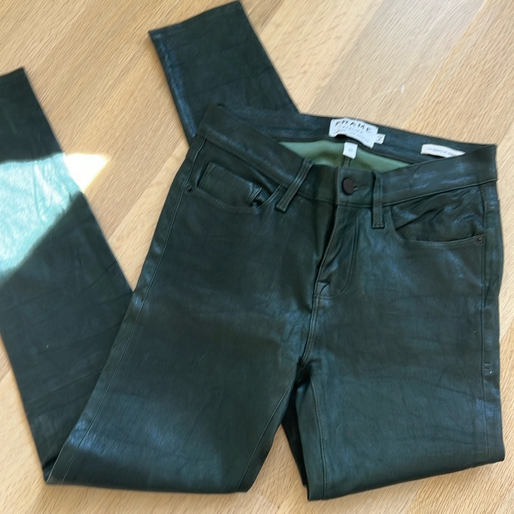 Frame Atlier le skinny de Jeanne soft leather green pants 25
